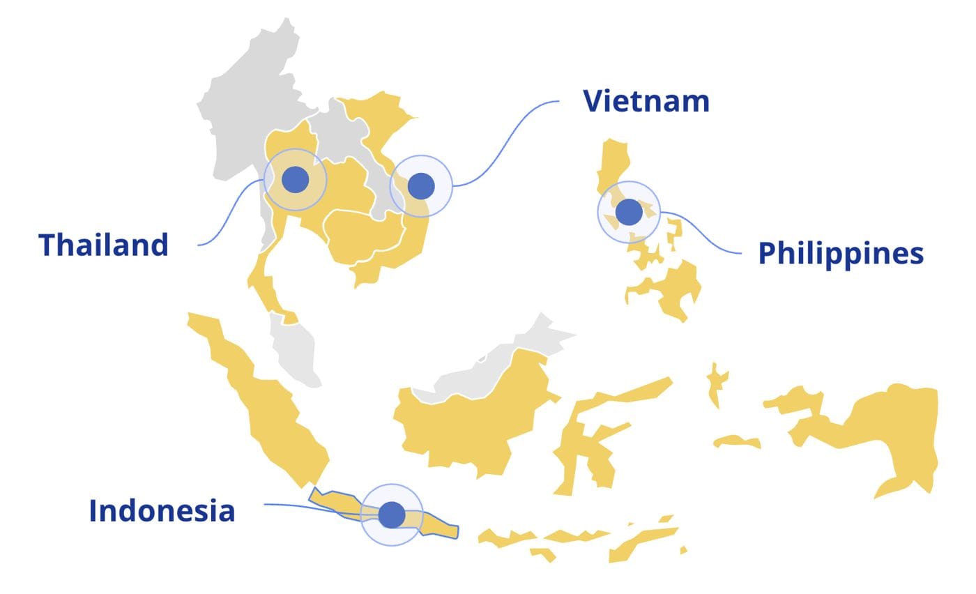 Four host countries: Thailand, Vietnam, Indonesia and the Philippines