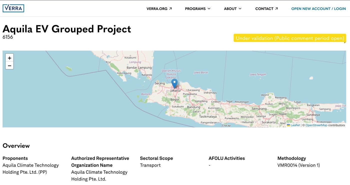 Aquila EV Grouped Project on the Verra registry, VCS 6156