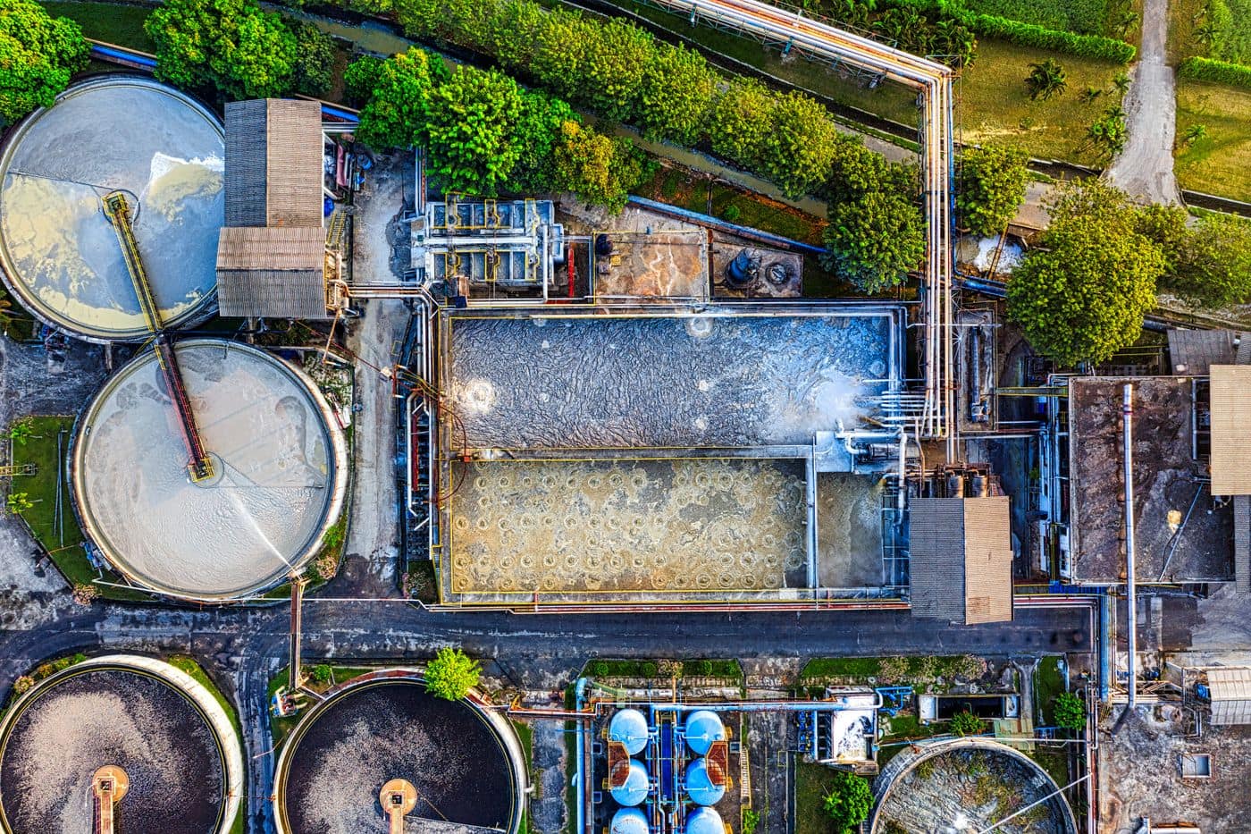 Industrial wastewater treatment plant from above